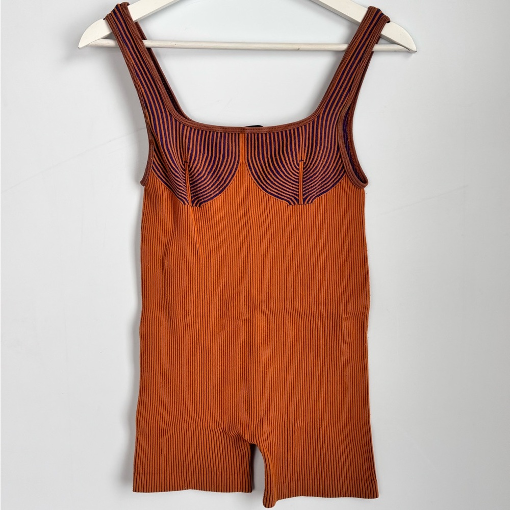 Zara orange and purple ribbed tank shorts romper size xs/s